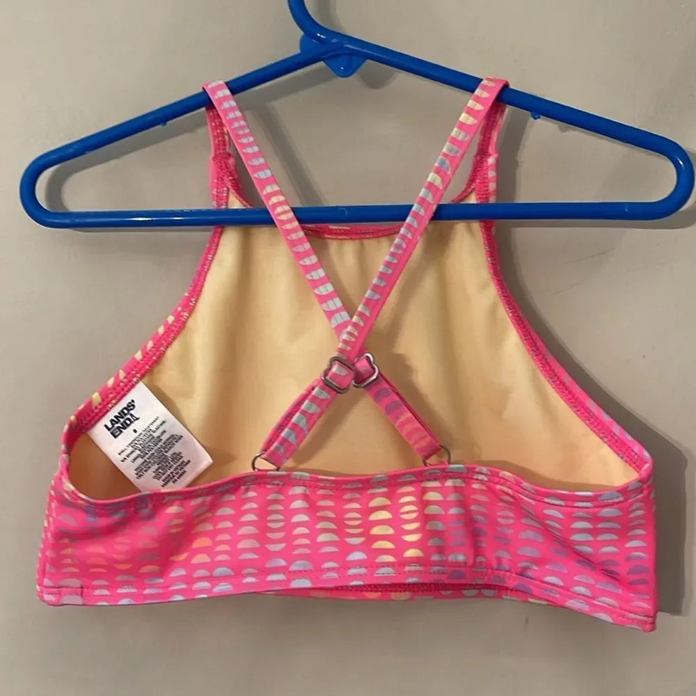 Lands’ End Bright Pink Geo Printed Bikini Top Size 8 New